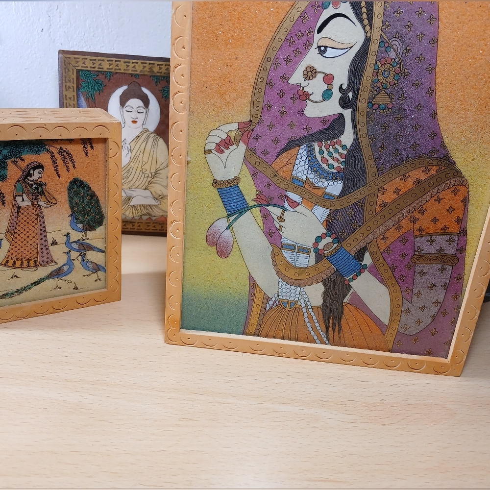 Handcarved Wooden Engraved Indian Sand Art Trinket Box